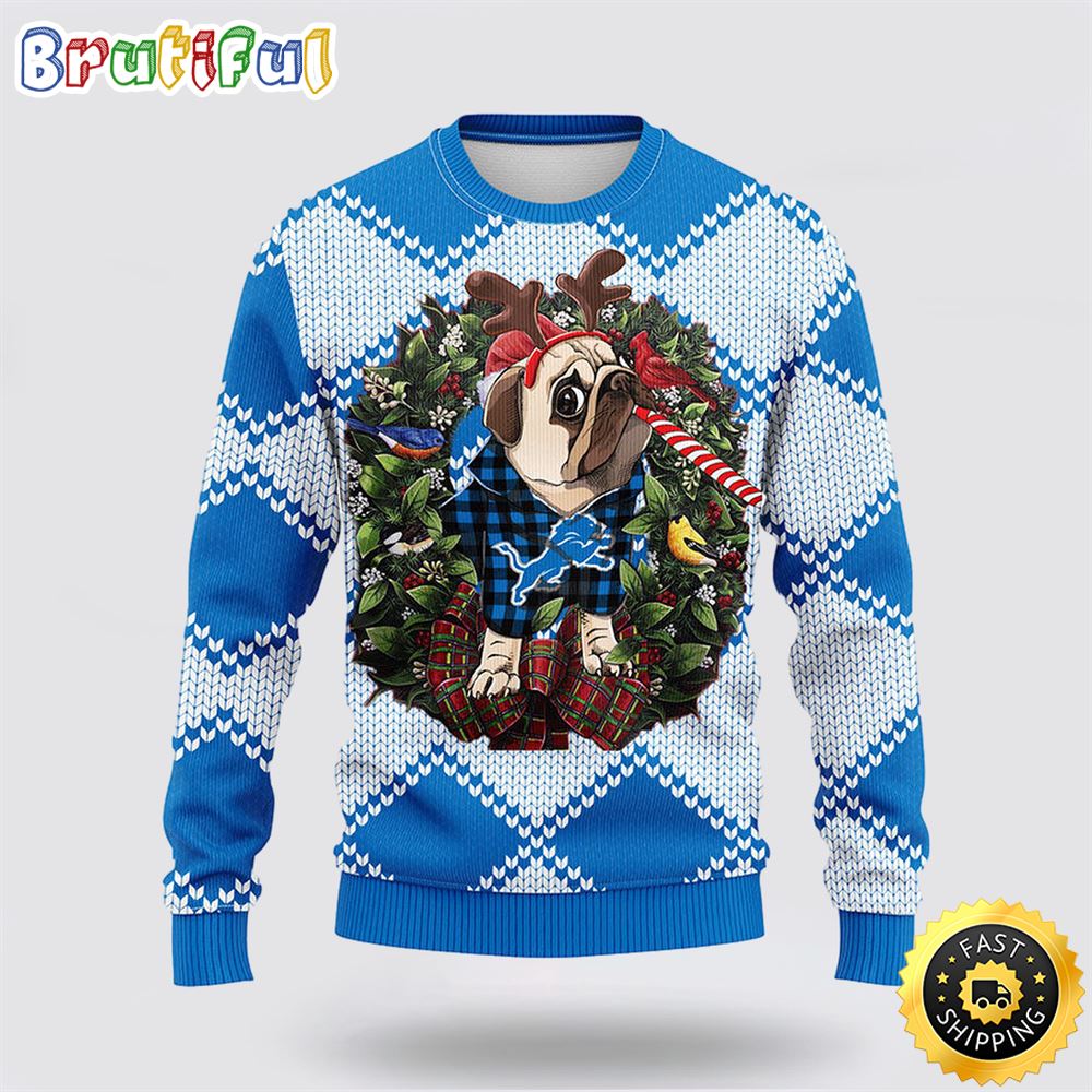 NFL Detroit Lions Ugly Sweater Pub Dog Ugly Christmas Sweater