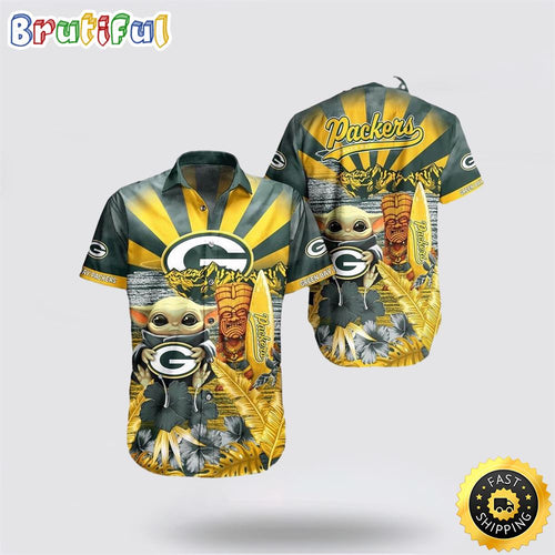 NFL Green Bay Packers Hawaiian Shirt Baby Yoda Tropical Vibes Meet Football Fandom