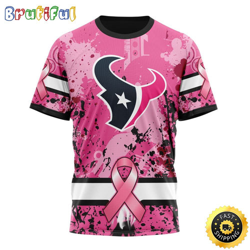 NFL Houston Texans All Over Print 3D T Shirts I Pink I Can In October We Wear Pink Breast Cancer Gift For Football Fans