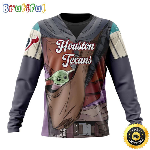 NFL Houston Texans Crewneck Sweatshirt Specialized Mandalorian And Baby Yoda Gifts For Football Fans