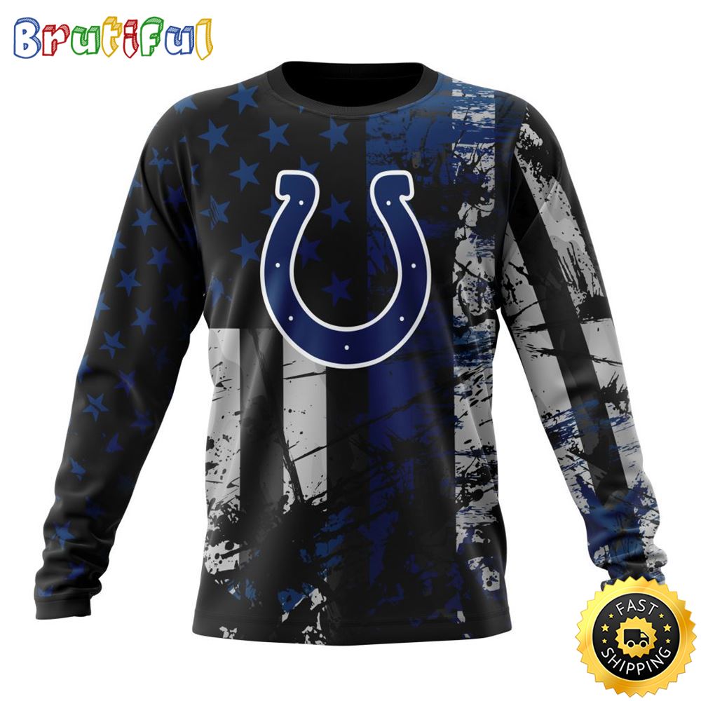 NFL Indianapolis Colts Crewneck Sweatshirt Classic Grunge American Flag Stylish Warmth For Fans