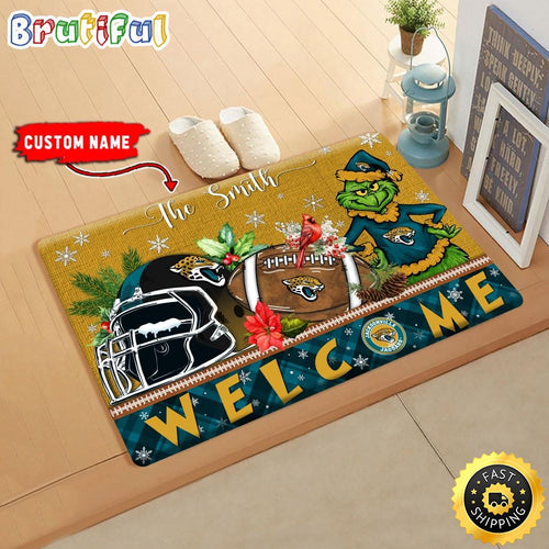 NFL Jacksonville Jaguars Doormat Grinch Christmas Welcome Custom Name Football Doormat