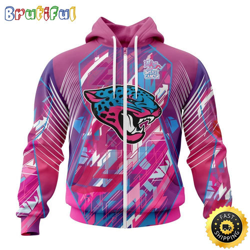 NFL Jacksonville Jaguars I Pink All Over Print Zip Hoodie 3D I Can Fearless Again Breast Cancer For Breast Cancer Survivors