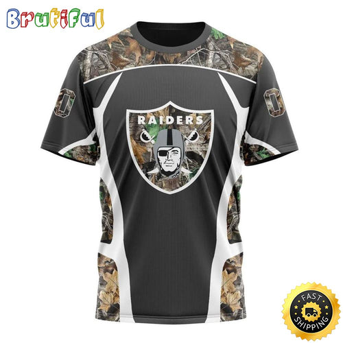 NFL Las Vegas Raiders 3D T Shirt Camo Hunting Design Stylish Gear For Fans