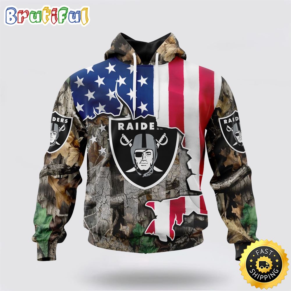 NFL Las Vegas Raiders All Over Print 3D Hoodie USA Flag Camo Realtree Hunting Unique And Eye Catching