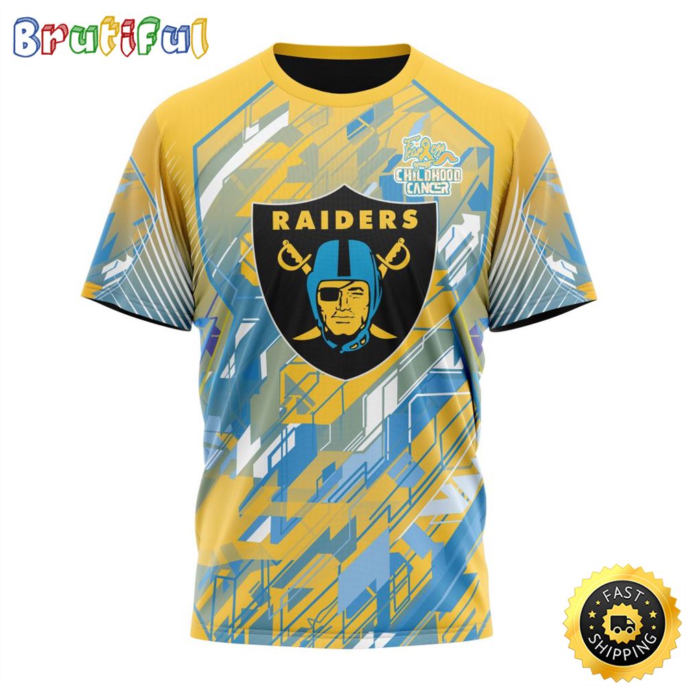 NFL Las Vegas Raiders All Over Print 3D T Shirts Fearless Against Childhood Cancers Gift For Football Fans