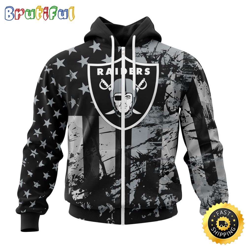 NFL Las Vegas Raiders Zip Hoodie 3D Classic Grunge American Flag Stylish Warmth For Fans