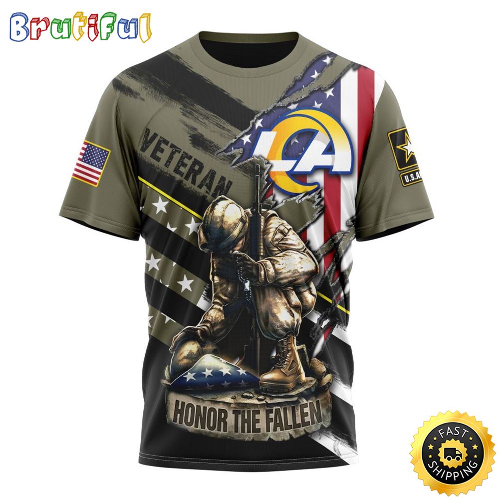 NFL Los Angeles Rams All Over Print 3D T Shirt Honor Veterans Kneeling Soldier Unisex Tshirt