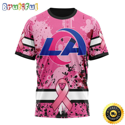 NFL Los Angeles Rams All Over Print 3D T Shirts I Pink I Can In October We Wear Pink Breast Cancer Gift For Football Fans