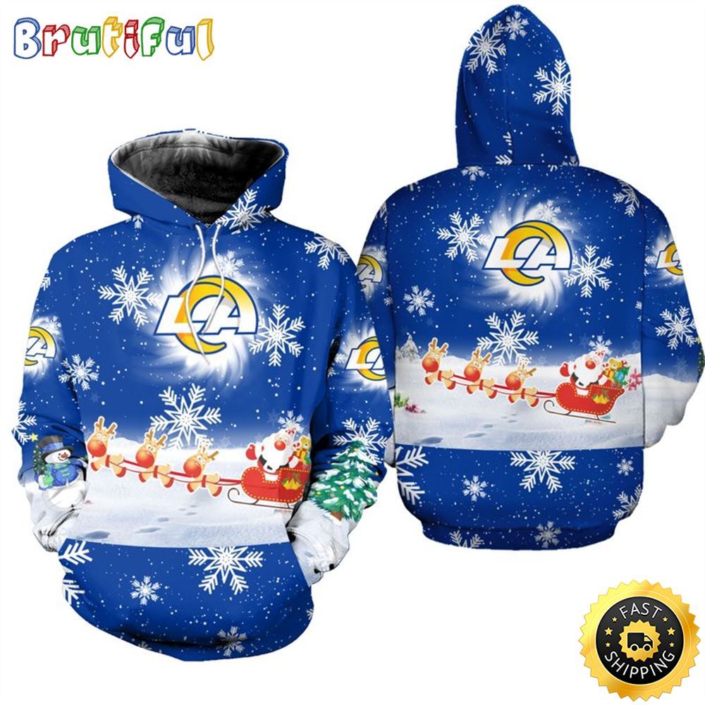 NFL Los Angeles Rams Christmas Santa Claus Is Coming All Over Print 3D Hoodie Unisex Hoodie