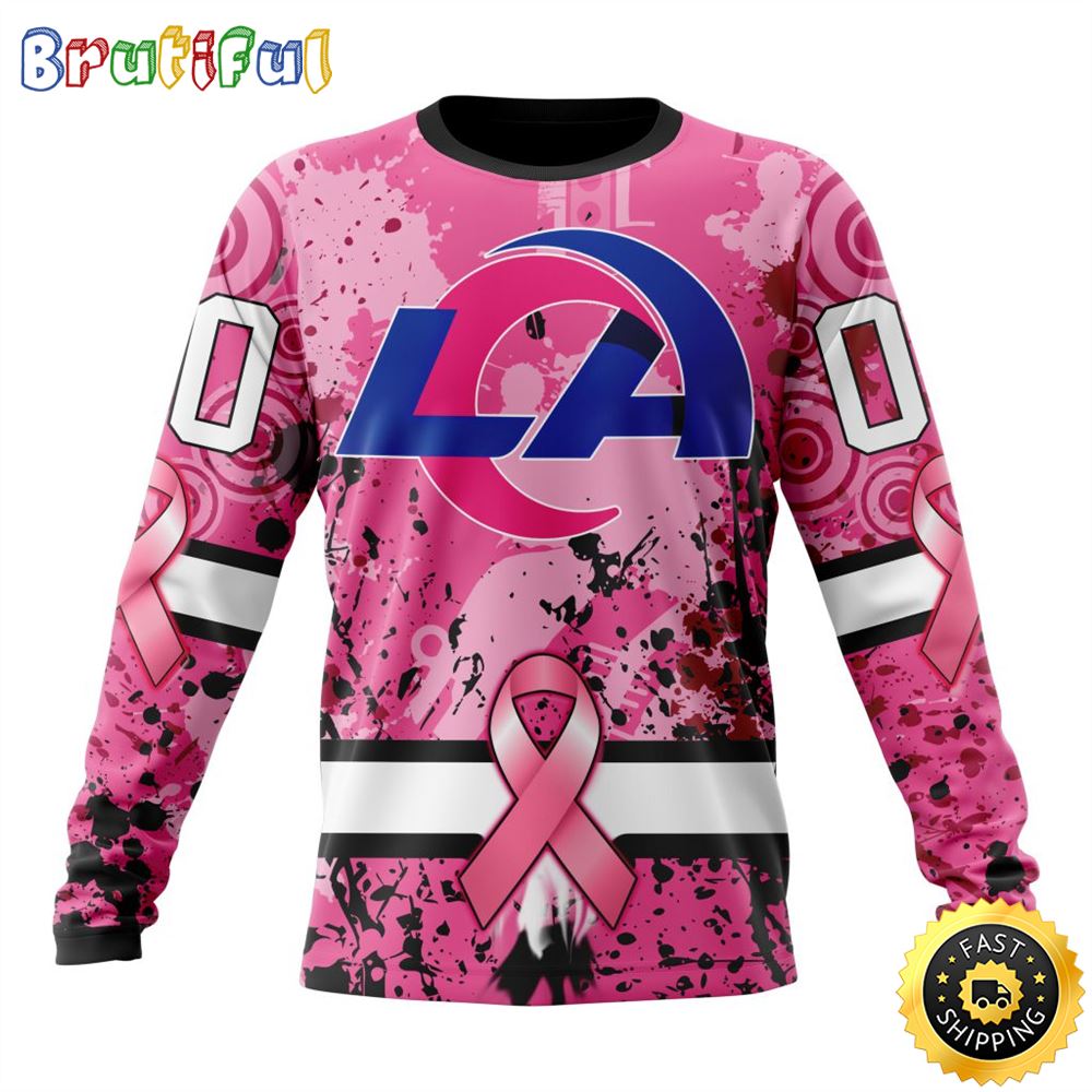 NFL Los Angeles Rams Crewneck Sweatshirt I Pink I Can In October We Wear Pink Breast Cancer Gift For Football Fans