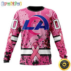 NFL Los Angeles Rams Crewneck Sweatshirt I Pink I Can In October We Wear Pink Breast Cancer Gift For Football Fans