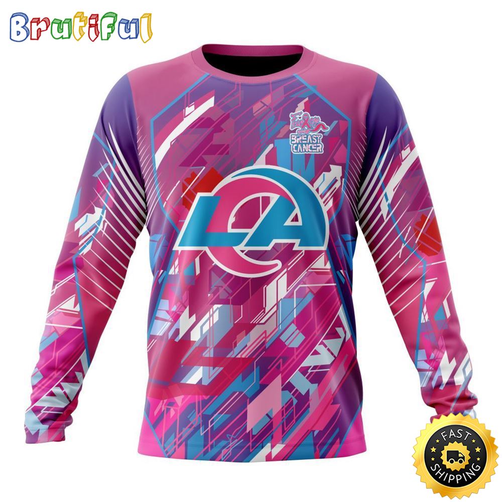 NFL Los Angeles Rams I Pink Crewneck Sweatshirt I Can Fearless Again Breast Cancer For Breast Cancer Survivors