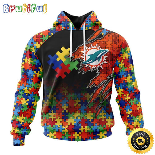 NFL Miami Dolphins All Over Print 3D Hoodie Autism Awareness Design Gifts For Survivors