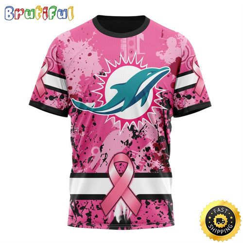 NFL Miami Dolphins All Over Print 3D T Shirts I Pink I Can In October We Wear Pink Breast Cancer Gift For Football Fans