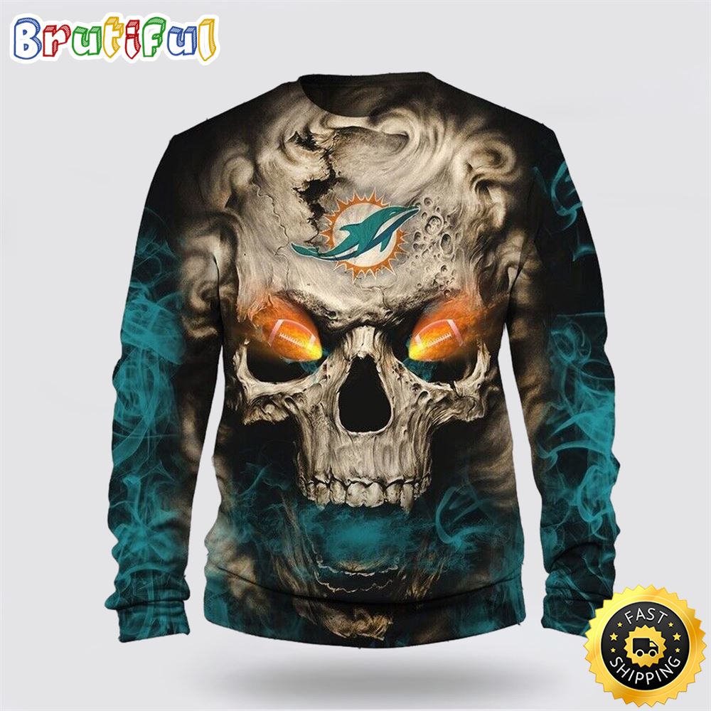 NFL Miami Dolphins Crewneck Sweatshirt Skull Halloween Show Team Spirit