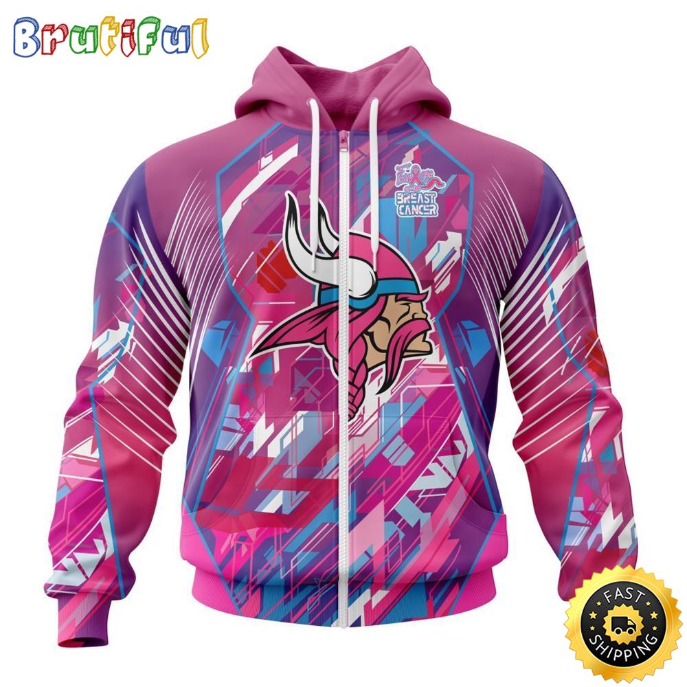NFL Minnesota Vikings I Pink All Over Print Zip Hoodie 3D I Can Fearless Again Breast Cancer For Breast Cancer Survivors