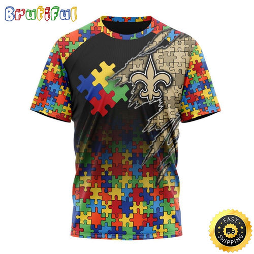 NFL New Orleans Saints All Over Print 3D T Shirt Autism Awareness Design Gifts For Survivors