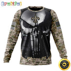 NFL New Orleans Saints Crewneck Sweatshirt Punisher Skull Camo Veteran Kits Represent Your Team