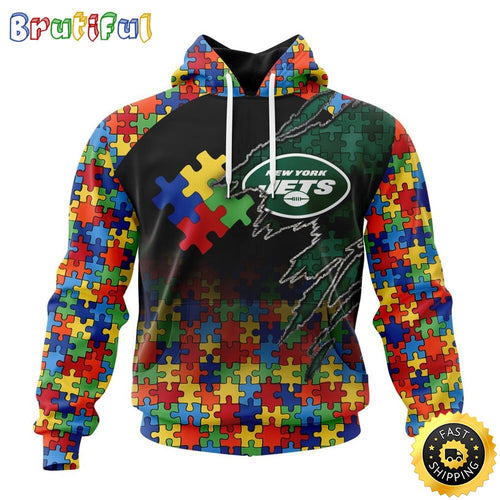NFL New York Jets All Over Print 3D Hoodie Autism Awareness Design Gifts For Survivors