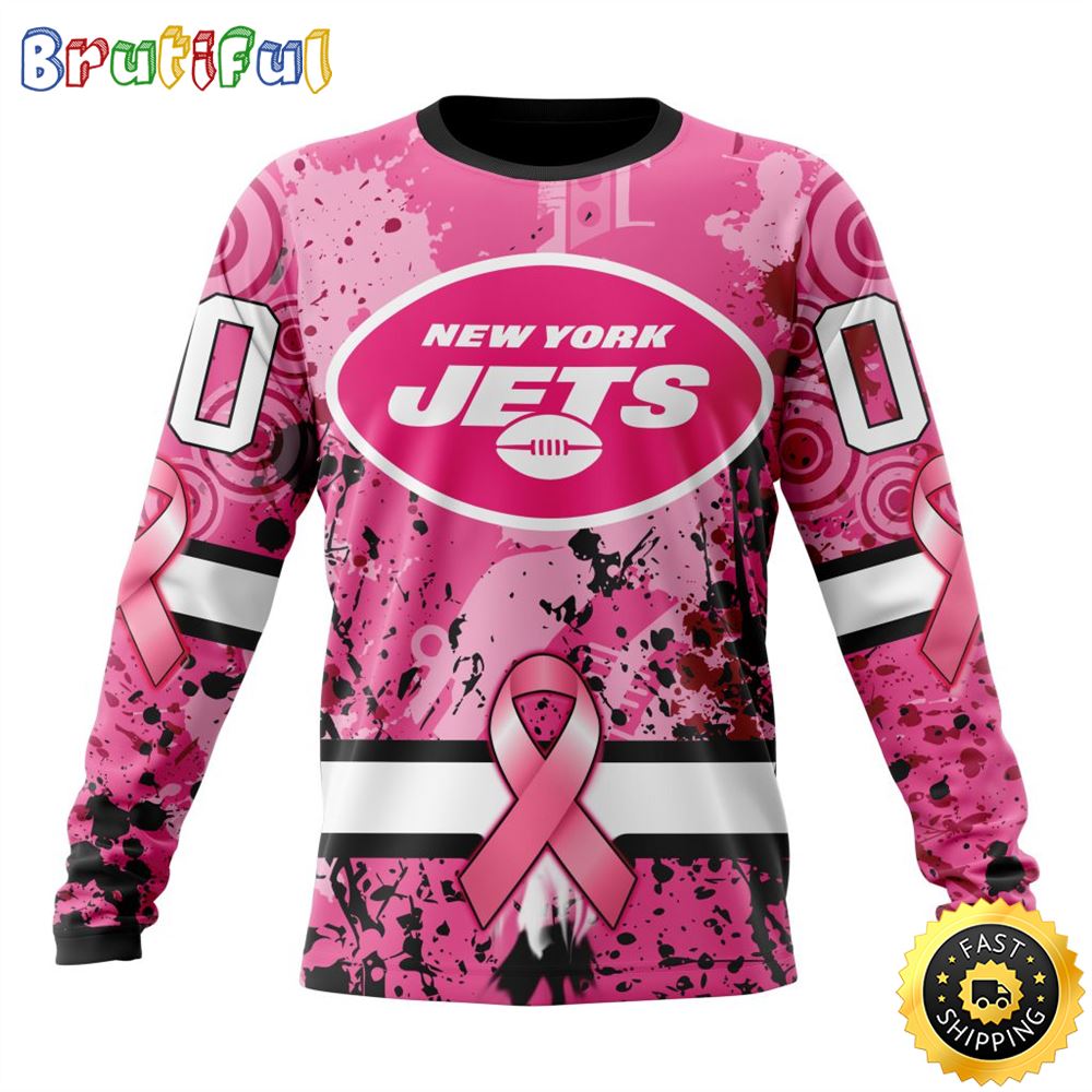 NFL New York Jets Crewneck Sweatshirt I Pink I Can In October We Wear Pink Breast Cancer Gift For Football Fans