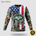 NFL New York Jets Crewneck Sweatshirt USA Flag Camo Realtree Hunting Show Your Team Spirit