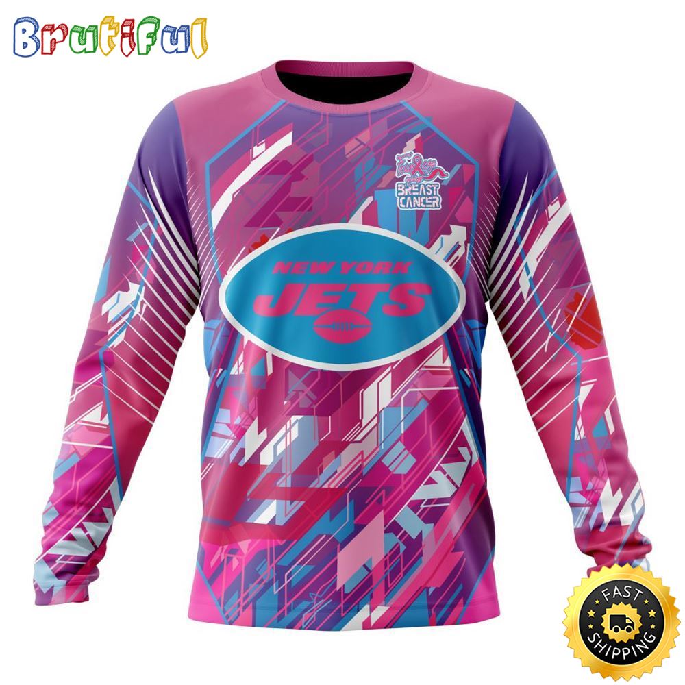 NFL New York Jets I Pink Crewneck Sweatshirt I Can Fearless Again Breast Cancer For Breast Cancer Survivors