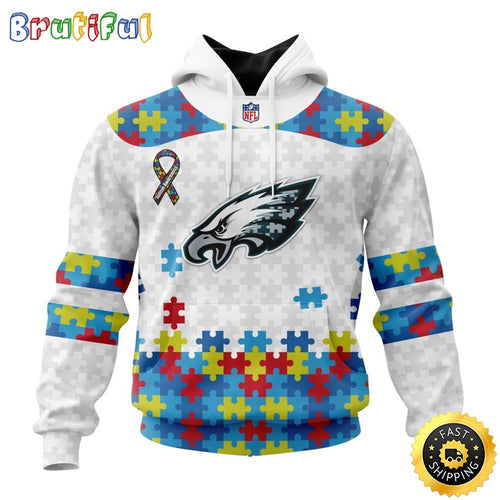 NFL Philadelphia Eagles All Over Print 3D Hoodie Autism Awareness Design Unisex Hoodie
