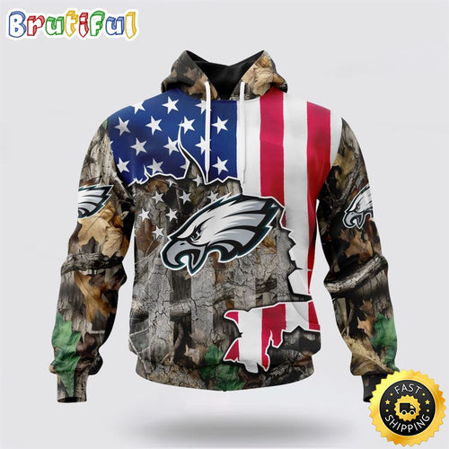 NFL Philadelphia Eagles All Over Print 3D Hoodie USA Flag Camo Realtree Hunting Unique And Eye Catching