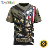 NFL Philadelphia Eagles All Over Print 3D T Shirt Honor Veterans Kneeling Soldier Unisex Tshirt