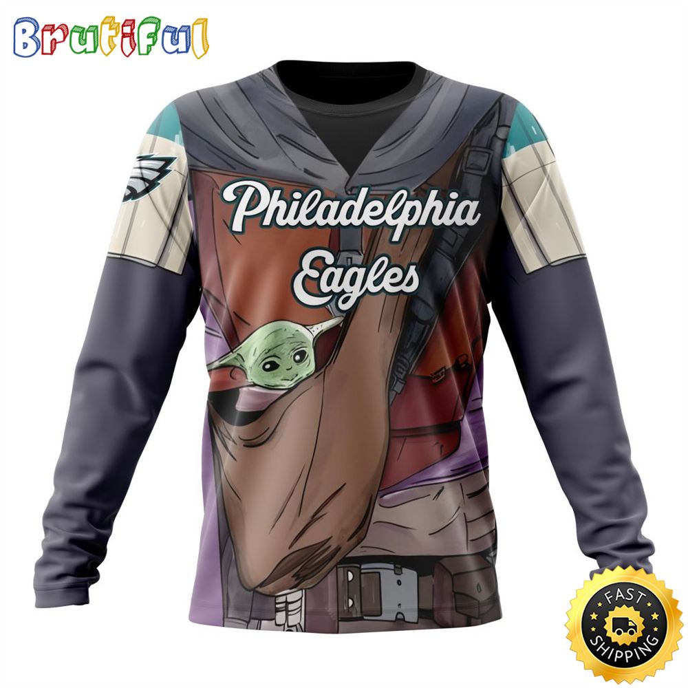 NFL Philadelphia Eagles Crewneck Sweatshirt Specialized Mandalorian And Baby Yoda Gifts For Football Fans