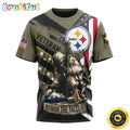 NFL Pittsburgh Steelers All Over Print 3D T Shirt Honor Veterans Kneeling Soldier Unisex Tshirt