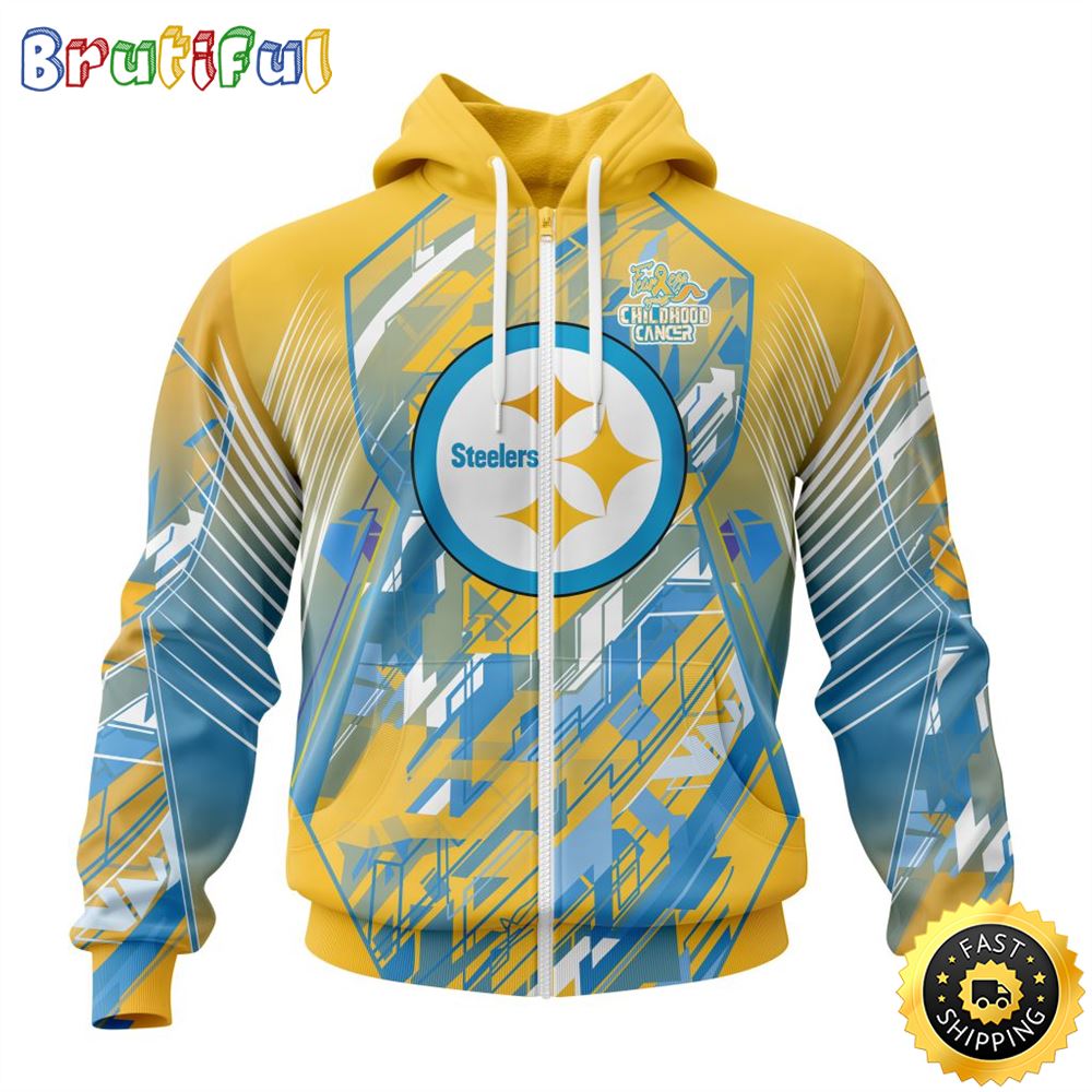 NFL Pittsburgh Steelers All Over Print Zip 3D Hoodie Fearless Against Childhood Cancers Unisex Hoodie