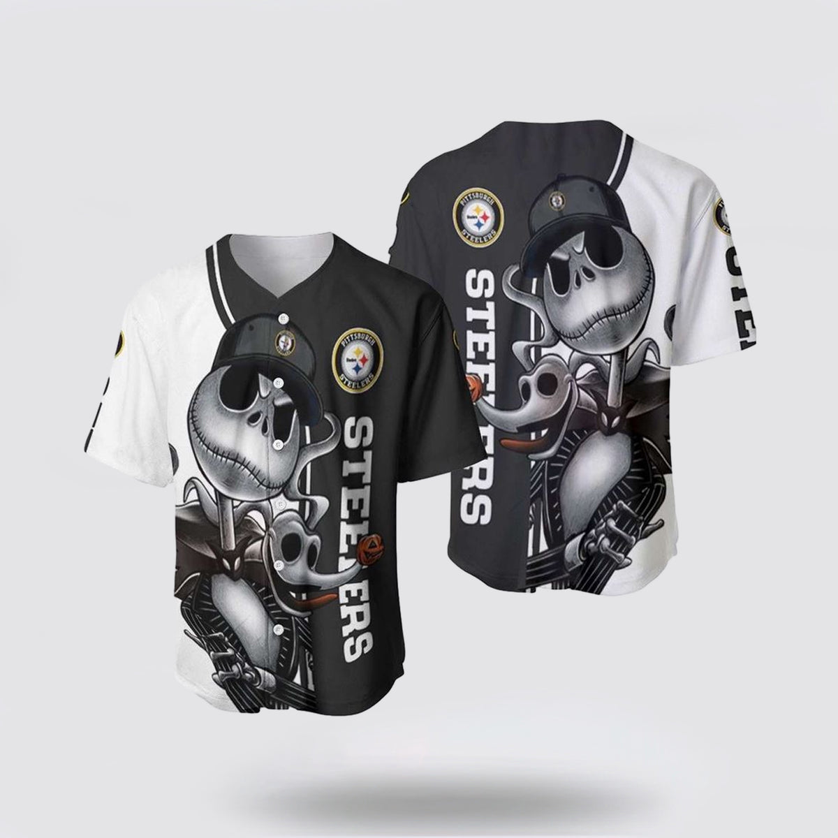 NFL Pittsburgh Steelers Baseball Jersey Jack Skellington And Zero Perfect Your Team Pride In Laid Back Fashion