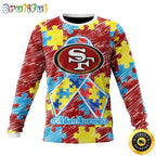 NFL San Francisco 49ers Crewneck Sweatshirt Puzzle Autism Awareness Unisex Sweatshirt