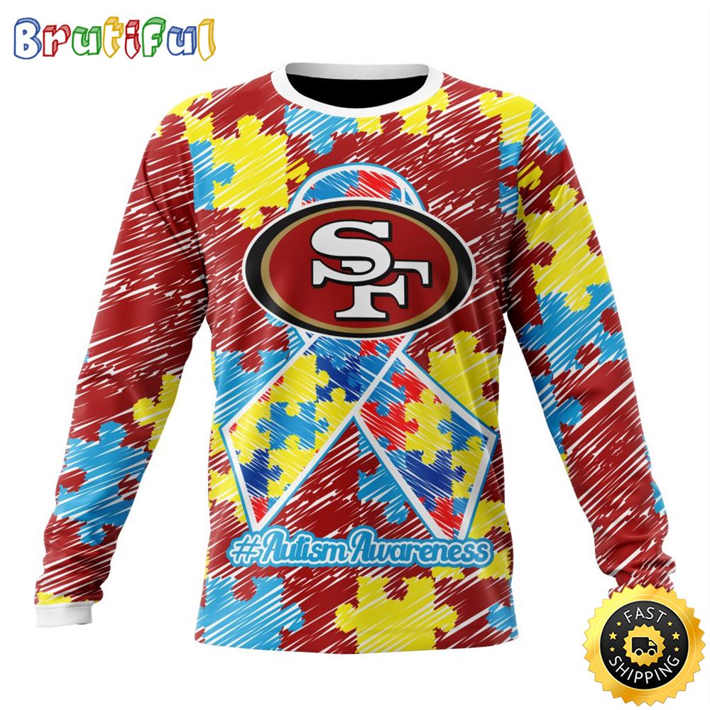 NFL San Francisco 49ers Crewneck Sweatshirt Puzzle Autism Awareness Unisex Sweatshirt