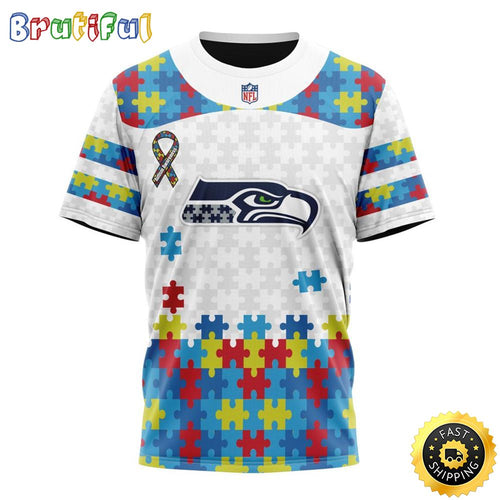 NFL Seattle Seahawks All Over Print 3D T Shirt Autism Awareness Design Show Your Team Pride