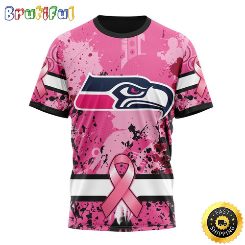 NFL Seattle Seahawks All Over Print 3D T Shirts I Pink I Can In October We Wear Pink Breast Cancer Gift For Football Fans