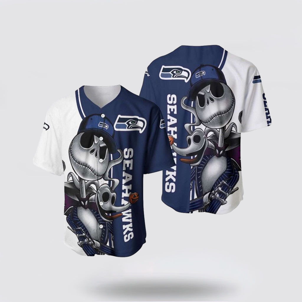 NFL Seattle Seahawks Baseball Jersey Jack Skellington And Zero Perfect Your Team Pride In Laid Back Fashion