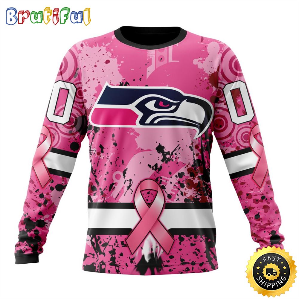 NFL Seattle Seahawks Crewneck Sweatshirt I Pink I Can In October We Wear Pink Breast Cancer Gift For Football Fans