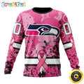 NFL Seattle Seahawks Crewneck Sweatshirt I Pink I Can In October We Wear Pink Breast Cancer Gift For Football Fans
