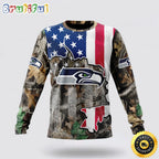 NFL Seattle Seahawks Crewneck Sweatshirt USA Flag Camo Realtree Hunting Show Your Team Spirit