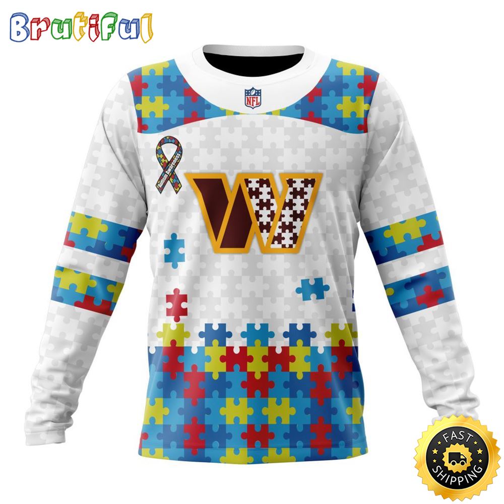 NFL Washington Commanders Crewneck Sweatshirt Autism Awareness Design Your Team In Style
