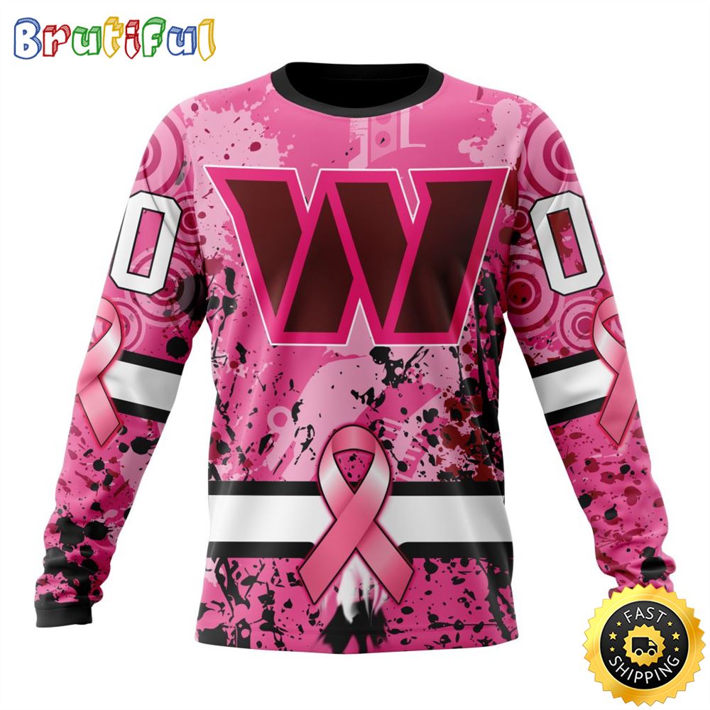 NFL Washington Commanders Crewneck Sweatshirt I Pink I Can In October We Wear Pink Breast Cancer Gift For Football Fans