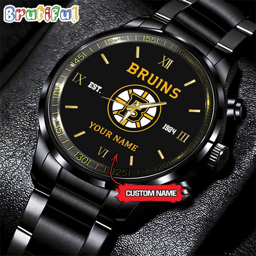 NHL Boston Bruins Black Fashion Watch Custom Hockey Game Time