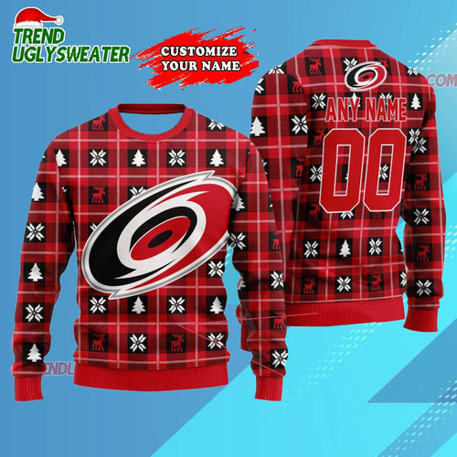 NHL Carolina Hurricanes Personalized Snow Tree Ugly Christmas Sweater