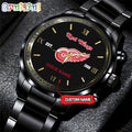 NHL Detroit Red Wings Black Fashion Watch Custom Hockey Game Time