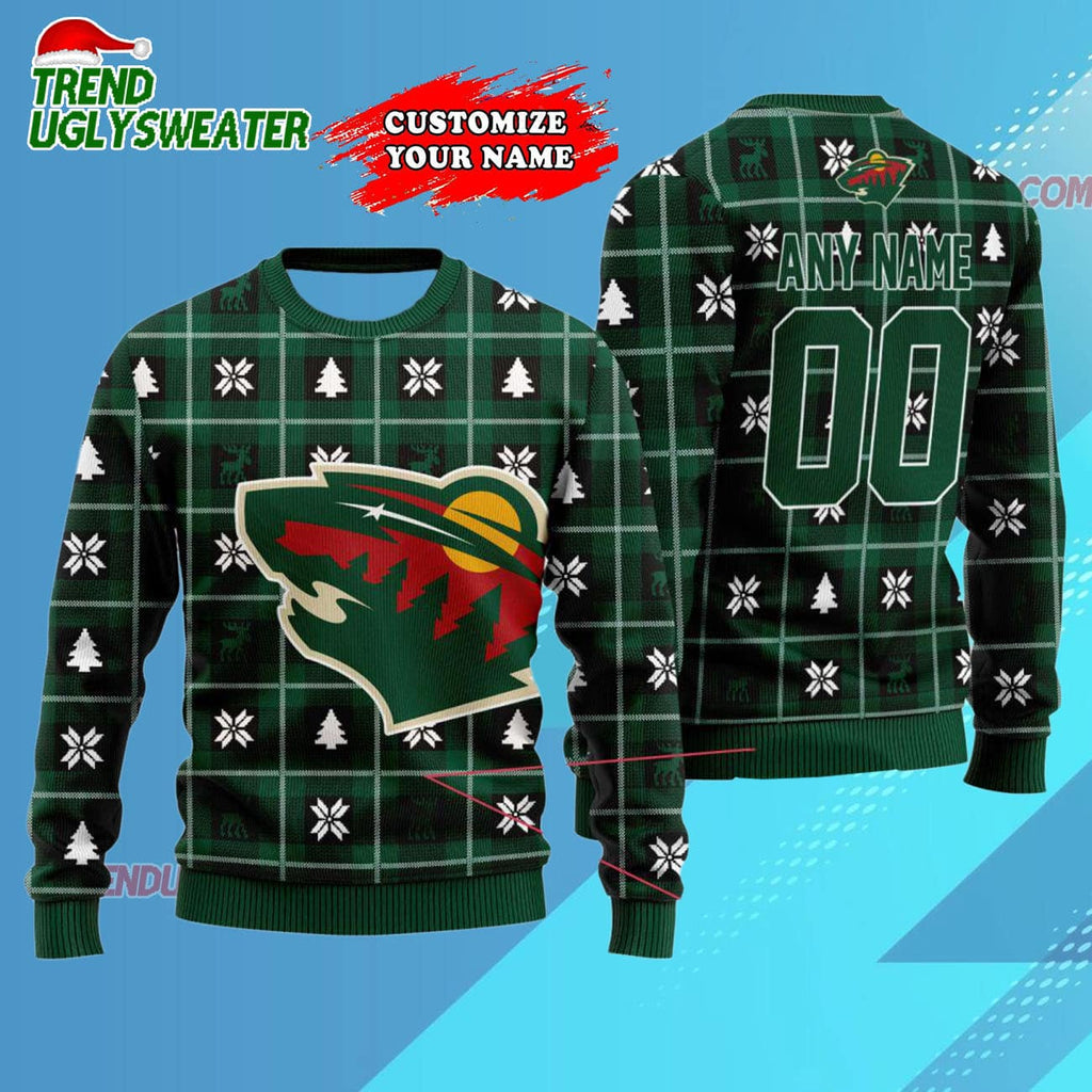 NHL Minnesota Wild Personalized Snow Tree Ugly Christmas Sweater