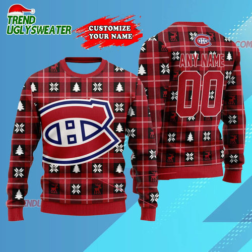 NHL Montreal Canadiens Personalized Snow Tree Ugly Christmas Sweater