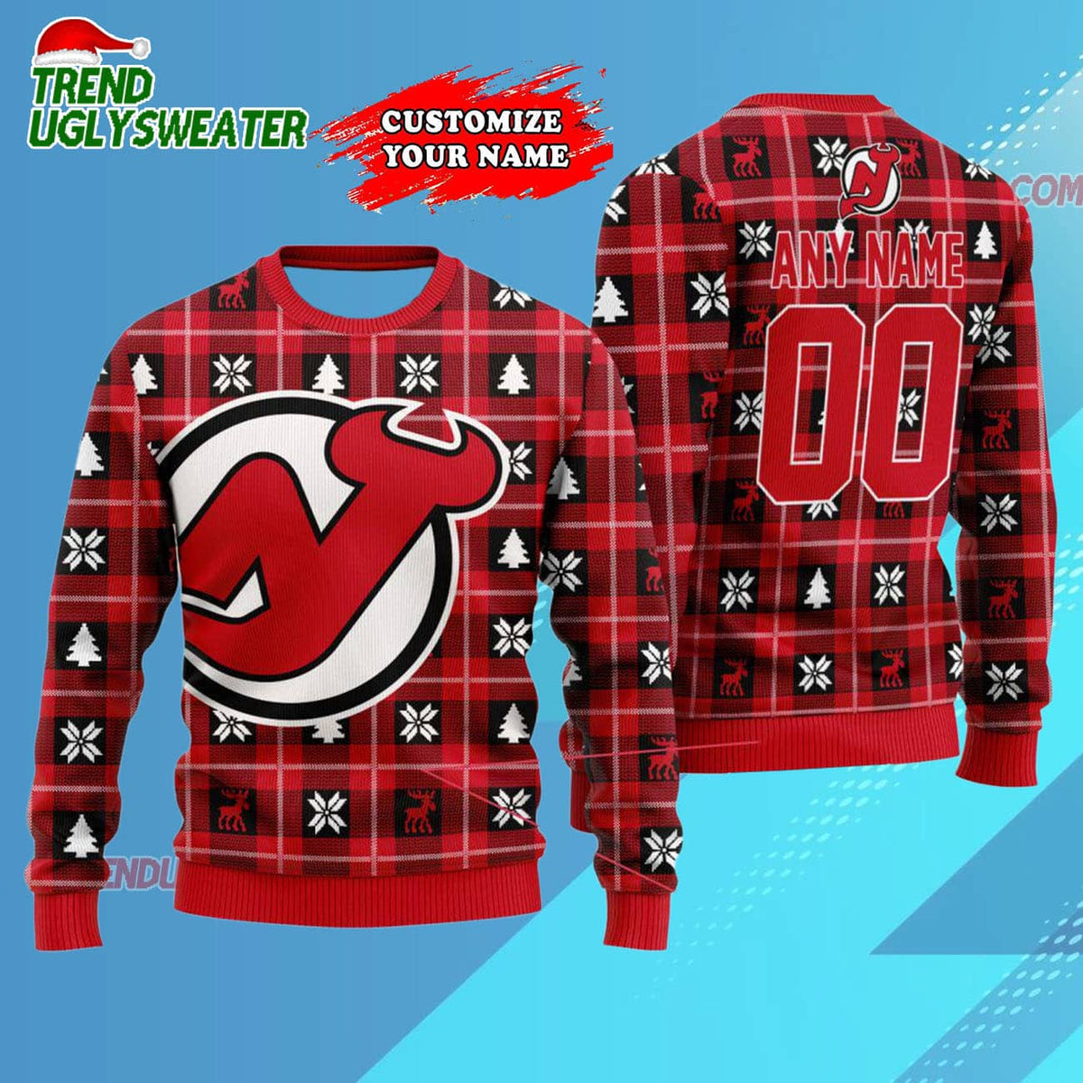 NHL New Jersey Devils Personalized Snow Tree Ugly Christmas Sweater